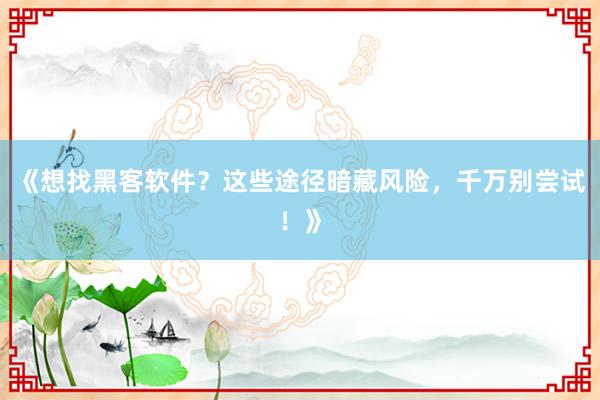 《想找黑客软件？这些途径暗藏风险，千万别尝试！》